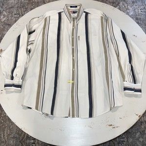 Ralph Lauren Men XL  XXL Button Down Long Sleeve Shirt Stipe Ivory Coal Runs BIG